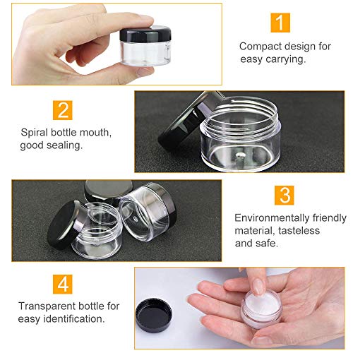 Cosmetic Container, 12 stuks Plastic Travel Jars, met zwarte schroef deksels, 15 ml Monster Containers, Jars, Flessen en 6 stuks Spatula's voor DIY Travel Makeup Creams/Powder/Mineral, Zwart, compact 3