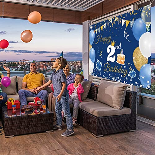2nd Birthday Decorations for Boy/Girl, 2 Year Old Achtergrond Banner Fabric Sign Poster, Gelukkig 2nd Birthday Party Supplies, Blue Photography Achtergrond Welkom Sign, 150cmx90cm 4