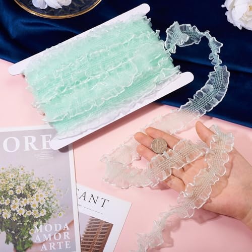 1-1/4x30m Lace Ribbon for Crafts, Lace Edge, Vintage Ribbon, Stretch Ribbon, Ruffles, Lace Fabric Door de tuin, Elastische Band voor Naaien, Elastische Lint voor Bow Flower Wedding (Cyaan) 3