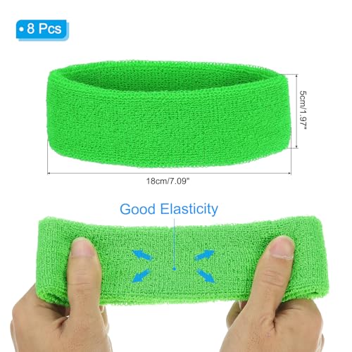 Sweatbands, 8 stuks Terry Sweatband voor vrouwen en mannen, Sport, Basketbal, Tennis, Athletic Gym, Training, Fruit Groen