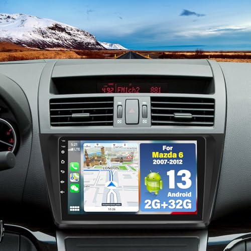 4G + 64G Android 14 Autoradio voor Mazda 6 2007-2012 met draadloze CarPlay Android Car 9 inch Touch Screen Car Radio met GPS WiFi Bluetooth FM/RDS/SWC MIC Camera achteraan