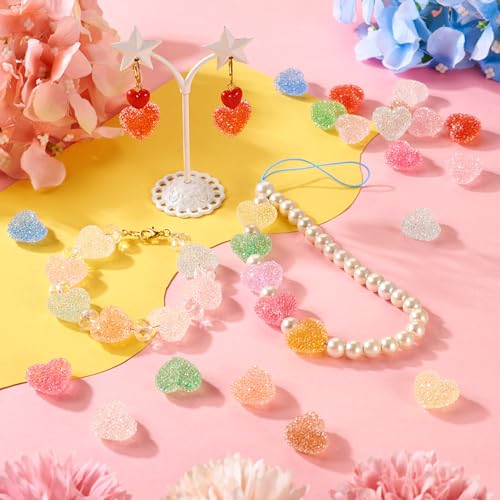 24st Drusy Heart Resin kralen met Rhinestone 12 Kleuren Candy Kleuren kralen liefde hart Drusy kralen Spacer kralen voor DIY ketting oorbellen ambachten sieraden maken