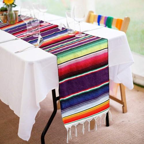 Zee Mexicaanse zijde sjaal Tafelkleed 14 X 84 Inch Mexicaanse partij bruiloft decoratie picknick tafel buiten, tassels katoen handgeweven tafelkleed 3