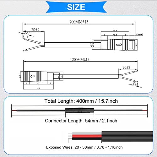 5 Paren Verlengkabel, E-Bike aansluiting, Julet, 3-Pin, waterdicht, 20 cm Jack en Plug, voor E-Bike licht, Erem met 20 stuks Heat Shrink Tubing 3
