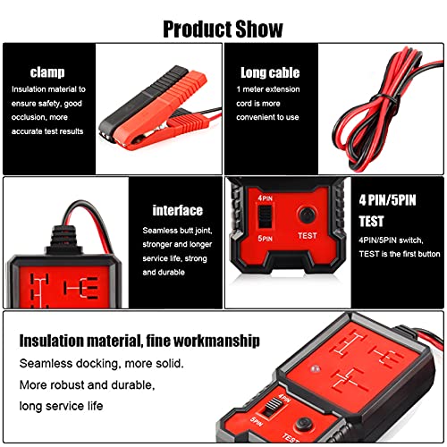 12V Car Relay Tester, Red Electronic Automotive Relais Tester Kenmerkende Checker Scan Tool met Clips Universeel voor Auto Batterij 5