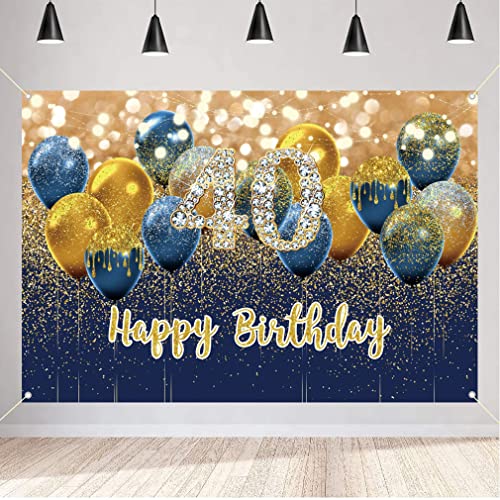 40e verjaardag decoratie voor vrouwen, blauwe glitter vlekken stof bord poster verjaardag party decoratie, 40e verjaardag achtergrond banner vrouw, 40e verjaardagsfeest decoratie