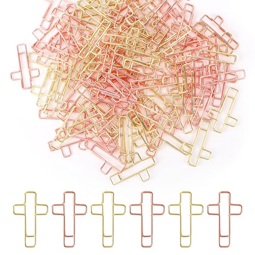 100 stuks gekruiste paperclips, paperclipvorm Een kruis Een bijbel Christelijke pagina Markers Accessoires Bijbelstudie voor vrouwen Mannen Christelijk geschenk (Goud, Rose Gold)