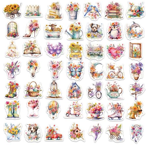 Flower Sticker Set Stickers voor tieners Volwassenen 50 stuks Bloemen Waterdicht Vinyl voor auto, Motorfiets, Fiets, Skateboard, Snowboard, Bagage, Laptop, Koffer, Helm, Motorfiets