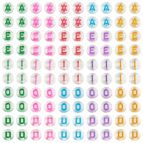 500st 7mm Clinker brief kralen platte ronde schijf alfabet kralen A/E/I/O/U Clear acryl kralen klinker voor vriendschap armband sieraden maken