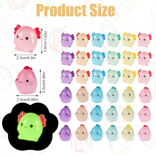 36 st. Mini Resin Axolotl Miniatuur Dinosaurus Figurines, Glow in the Dark Small Animal Figures Verberg kleine lichtgevende Charm Ornament voor DIY Home Tuin Decor (6 kleuren, 2 stijlen)