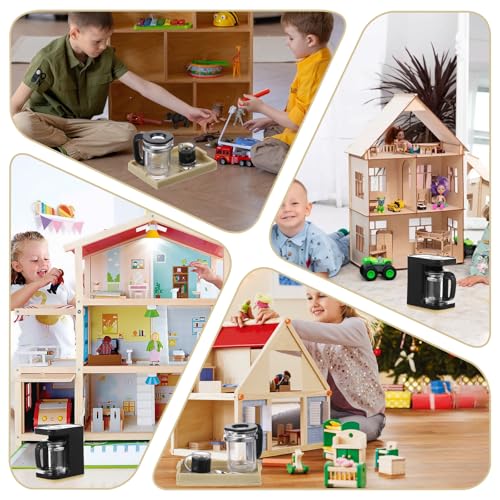4 Piece Dollhouse Miniatuur Koffiezetapparaat, 1:12 Mini Koffiezetapparaat, Plastic Koffiebeker Spoon Tray Poppenhuis Decoratie 1:12 Poppenhuis Decoratie Rol Spelen voor Poppenhuis 5