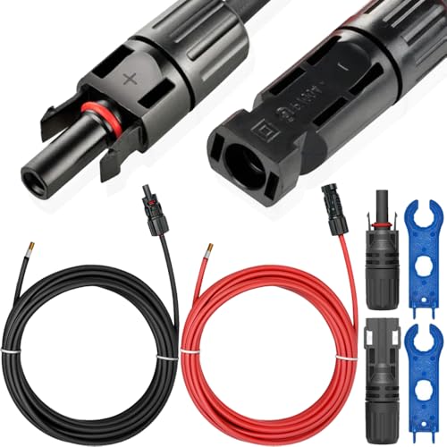 Zonnepanelverlengkabel, 10 AWG bus en stekker, zonnepaneeladapter, blanco kabel met meerleutel (2 stuks, 1,8 m)