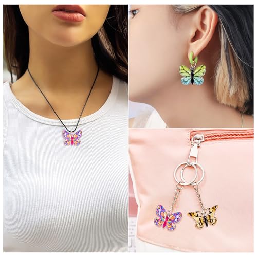 30 st. Butterfly Charms Insect Spring Dangle Charm Kleurrijke vliegende dierlijke acryl hangers hangen Ornament voor sieraden Craft Ketting Keychain DIY Vrouwen oorbellen,, acryl, Geen edelsteen 3