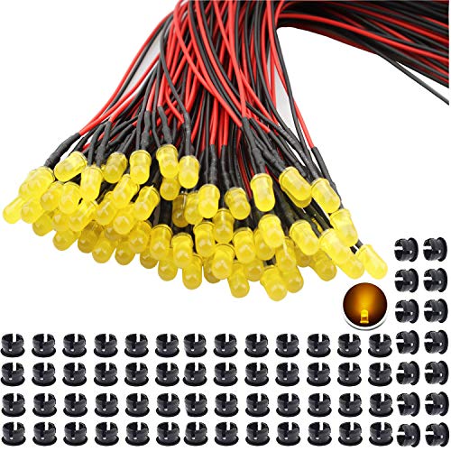 65 stuks geel DC 12V Voorbedraad licht, 3mm LEDs met 20cm kabel, Voorbedraad LED diodes Light, LED Model Construction+65Pcs 3mm Plastic LED Montagering