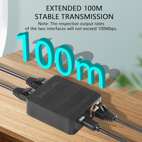 RJ45 Ethernet Splitter Adapter 1 tot 2 WiFi Extender Network Splitter met Type C Power Cord voor Computer, Hub, Switch, Router, ADSL, set-top box, enz. 3