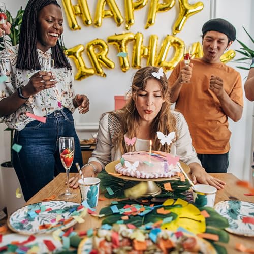 Verpakking van 100 decoratieve vlinders cake decoratie Papier Cake Decoratie Witte Roze Verjaardag Cake Decoratie met Sticks en Kleeftips voor het decoreren Cake verjaardag Party 5