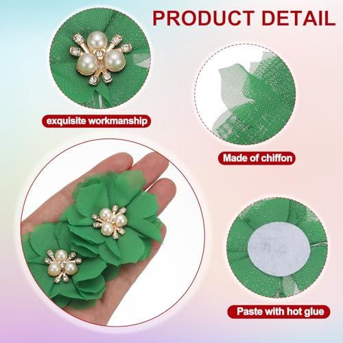 5,8cm Rhinestone Pearl Chiffon Flower, 10 stuks Naaistof Appliques voor DIY Craft Kleding Headbands Trouwfeest Decoratie, Groen 3