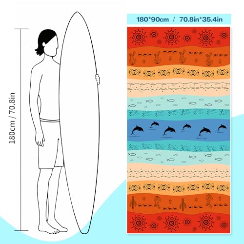 Strandhanddoek, Microvezel handdoek, Badhanddoek, 180 x 90 cm, Quick-Drying, Groot, Licht en dun, Draagbaar, Zandvrij (Dolfijn) 4