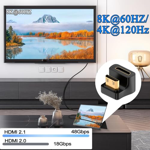 Sea 2PCS U Shape Mini HDMI naar HDMI 8K Adapter, Omhoog Hoek HDMI Mini naar HDMI Vrouwelijke Adapter, HDMI 180 Degree Adapter voor Camera/Laptop/Tablet/HDTV/Projector 5