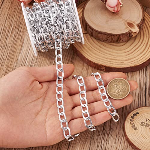 1 Roll Silver Aluminium Curb kettingen 13,5 x 8 x 2mm Oval Flat Curb Ongelaste Links Ketting met Spool voor armbanden Kettingen sieraden maken 4