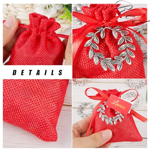 24 stuks Afstuderen Bedankt Candy Bags Hangers Laurel Krans Red Jute Bags Kaarten Afstuderen Feestgasten cadeau 3