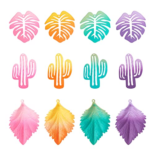 24st Spray Painted Iron Leaf Plants Hanger Gradient Metal Tress Leaves Charm Cactus Tropical Leaf Charm Bangle for DIY Sieraden Craft Maken, IJzer, IJzer