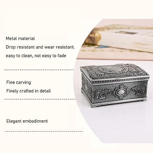 Vintage rechthoekige Metalen sieraden doos, kleine sieraden opslagdoos, geschikt voor ringen, oorbellen, ketting, Treasure Chest opslagdoos, antieke sieraden memorial geschenkdoos voor meisjes en vrouwen 3