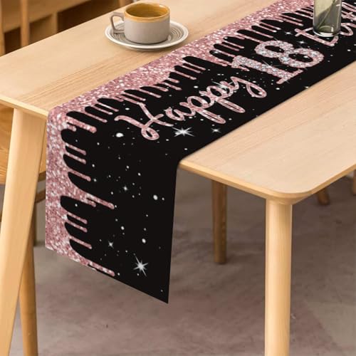 Gelukkige 18e Verjaardag tafelloper 18e verjaardag meisje inrichting keuken ettafel inrichting tafelband verjaardagsfeest tafelkleed inrichting voor thuis, zwart roségoud