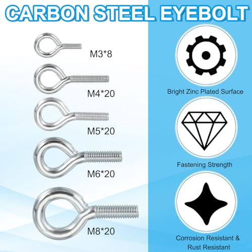 M3 x 16mm oogschroeven, 10 st Carbon Steel Schroefdrager Haakschroeven Schroeven met noot voor het ophangen of beveiligen van kabels, zilver 4