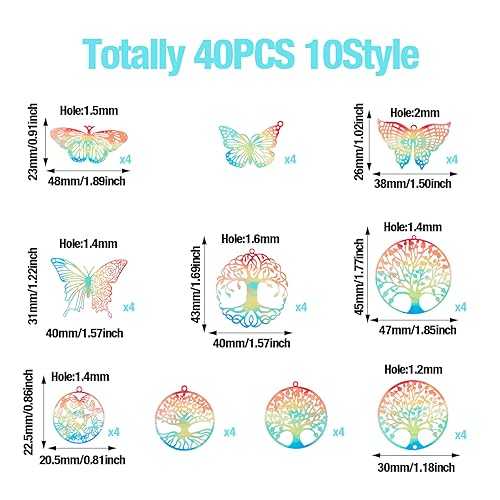 201 Roestvrij stalen Charm Hangers Regenboog kleur Filigree Etched metalen decoraties Holle connector voor sieraden maken, roestvrij staal 4