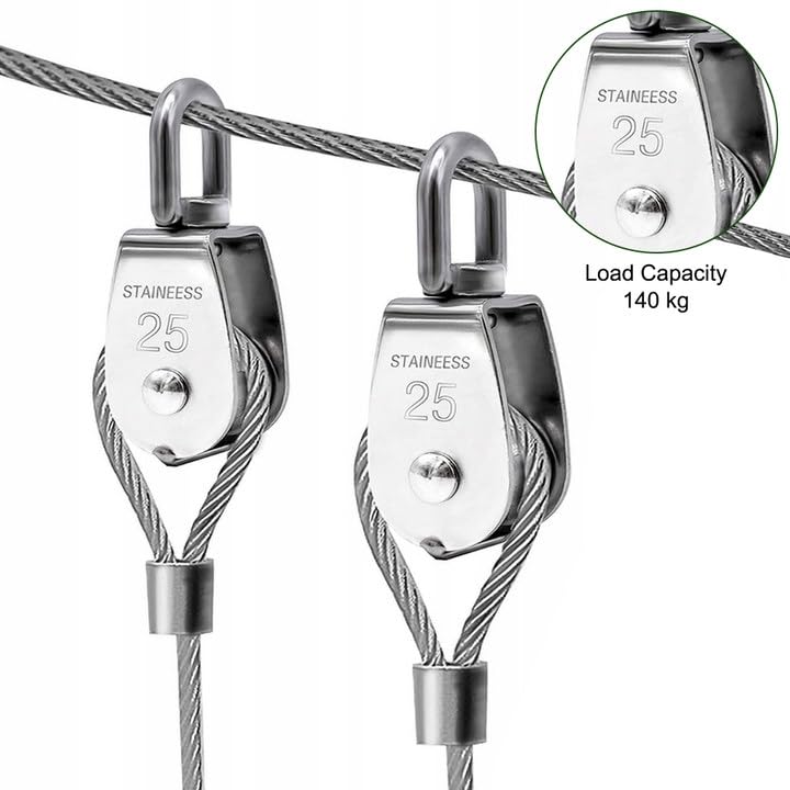 2 stuks M25 Pulley Small Touw Pulleys met 1 kogellagers Draad Pulley, 304 Roestvrij stalen kabelroller, Perfecte Pulleys voor fitnessapparatuur, Veilige laadcapaciteit tot 140 kg 5