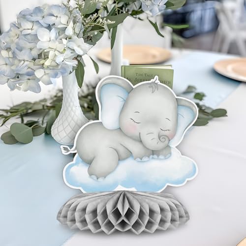 6 st. Baby Douche Decoraties Blue Elephant Honingraat Centerpiece Jongen Geslacht onthullen tafel centrumstuk voor kinderen Geslacht onthullen baby douche Feesttabel Favor Supplies 3