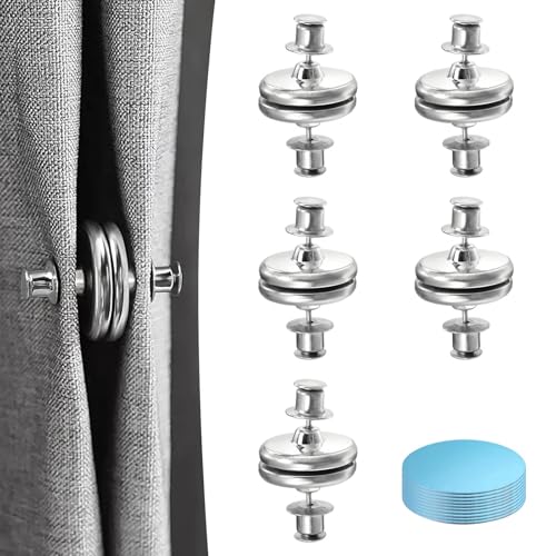 Verpakking van 10 magneten voor gordijnen, 20mm gordijn Magneetronde met Stickers, Rustvrije gordijnen Accessoires, Zilver, voor Slaapkamer, Woonkamer, Eetkamer, Badkamer, Kantoor