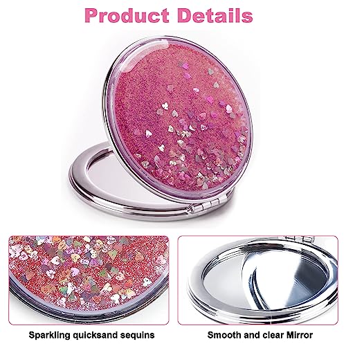 Compacte spiegel, Mini-vouwen Dubbelzijdige make-up spiegel reizen met multi-functionele lippenborstel, draagbare ronde zak spiegel voor handtas vrouwen meisjes mama verjaardag geschenk 3