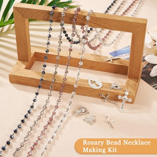 Rozenkralen kralen ketting glas kralen ketting kruis hangers zilveren Vintage Crucifix Charms Virgin Mary Chandelier Component Links voor doe-het-zelver Paassieraden maken 3
