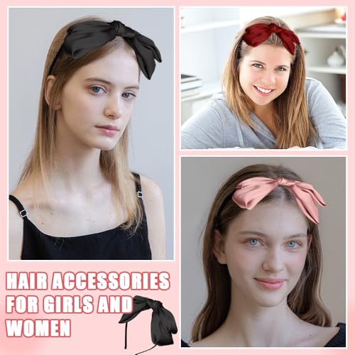 3 st Bow hoofdbanden voor vrouwen Vintage hoofdbanden Knot Hair Band Fashion Non-Slip Multicolor Alice Hair Accessoires Satin Ribbon Bow Set voor vrouwen en meisjes dagelijks Party Work(3 3