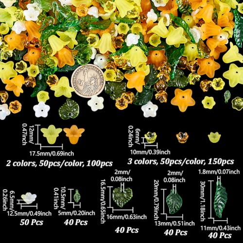 Set van 420 Acryl kralen blad en bloemvorm gemengde kleuren voor sieraden maken ketting, oorbellen en accessoires