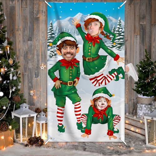 180 x 100cm Kerst Deurhoes Elf Foto Achtergrond Grappig Giant Cutout Deur Banner Stof Photo Booth Prop voor Kerstfeest Kids Spelvoorziening 3