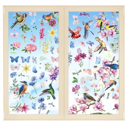 9 Vellen Venster foto's, Dubbelzijdige Venster Stickers Vogel, Glazen Venster Deuren Venster Stickers, Lente Zomer Wilde Bloemen Venster, Venster Foto's Lente, Voor de lente Decoratie