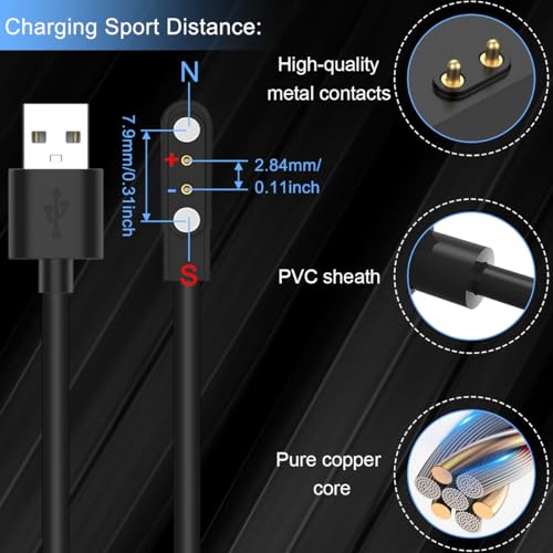 Oplader voor YAMAY SW021/for Willful SW023/SW025/ID216/ID205L/ID205S/for Umidigi Uwatch 3/Uwatch GT, USB Charging Cable Magnetic Charger, Smartwatch Cable, Pack of 2 3