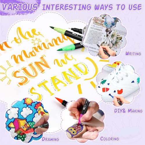 Penseel Pen Lettering 48 Kleuren Vilt Tip Pennen Dubbel Tip 0.4mm en 1-2mm Penseel Tip, Aquarel Pennen voor Volwassenen Bullet Journal, Kleurplaten, Mandala, Tekening op school 5