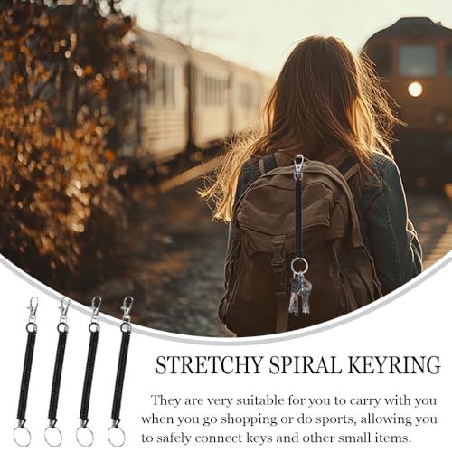6 stuks Stretch Spiraalsleutelhanger met Clip Plastic sleutelhanger Spring sleutelhouder Uitbreidbare veiligheid Spring sleutelhouder Anti-diefstal Anti-Loss voor mobiele telefoons, zwart 3