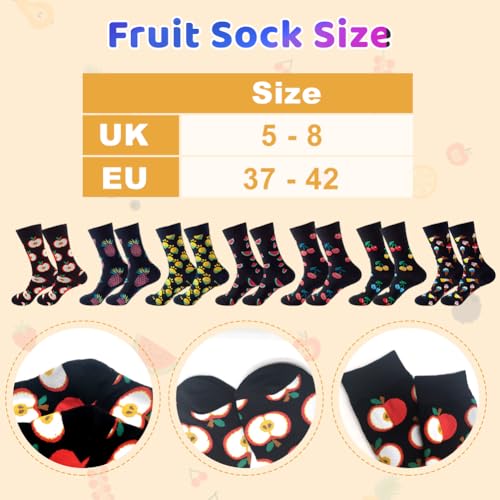 Grappige sokken voor vrouwen, 7 paar novelty fruit patroon, Wekelijkse sokken, Comfortabele katoenen sokken voor vrouwen, Maat 6-7.5, Multiverpakking, Multicolor., One Size, Meerkleurig 3