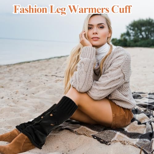 Beenwarmers voor vrouwen, 1 paar lange gebreide zwarte speciale benen warm water Warmers haken winter vrouwen meisjes zwart een maat, zwart 4