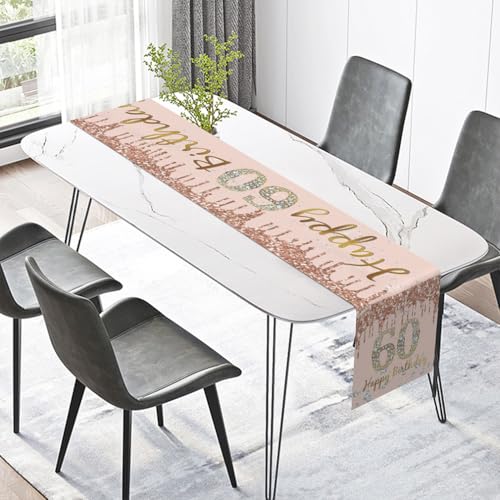 Gelukkige 60ste Verjaardag tafelloper, 60e verjaardag vrouw decoratie keuken ettafel inrichting tafelband verjaardagsfeest textiel inrichting voor thuis 4