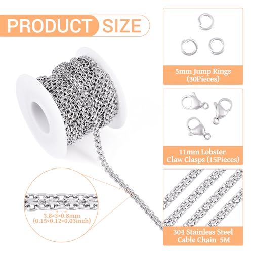 5 m roostvrijstellen kettingen voor sieraden maken kit kruisschakelkettingen met kreeft blauw sluiten springringen voor ketting armband 3