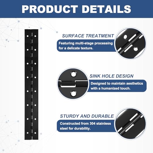 16x2 Inch Piano Scharnier, 4 Pack 304 Roestvrij staal Continue Scharnier met gaten voor Piano Gate Deur Houten Opbergbox Kabinetboot, Zwart 3