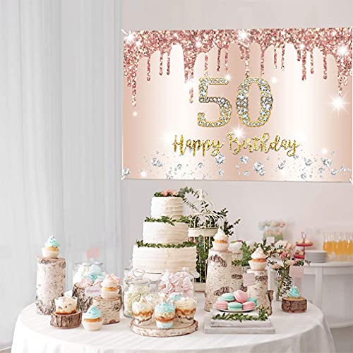 50e verjaardag decoratie vrouwen, glitter roos goud stof teken poster verjaardag feest decoratie,50e verjaardag achtergrond banner vrouw 3