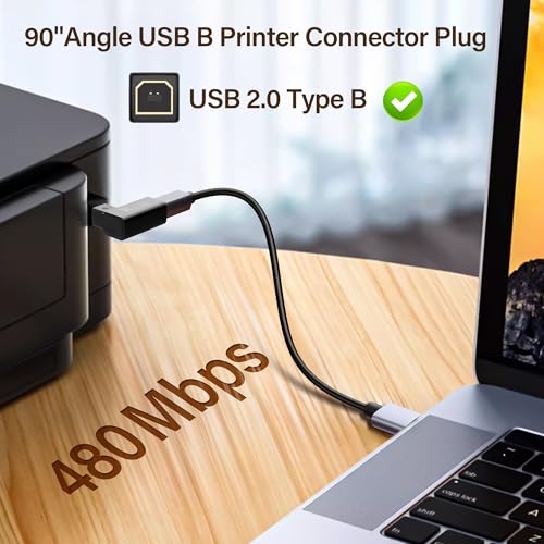 USB 2.0 Type B Printer Adapter 90 Degree Type B Man tot vrouw Converter MIDI Extender USB 2.0 Printer Jack voor Printer, Scanner, Mixer, 2 Pack (Zwart) (R)