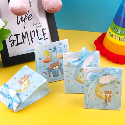 50 st. Baby douche Feestcadeautassen Schattig cartoon beer chocolade tasjes met tags en lint string voor bruiloft reizen thema feest bruids decoratie (blauw) 3